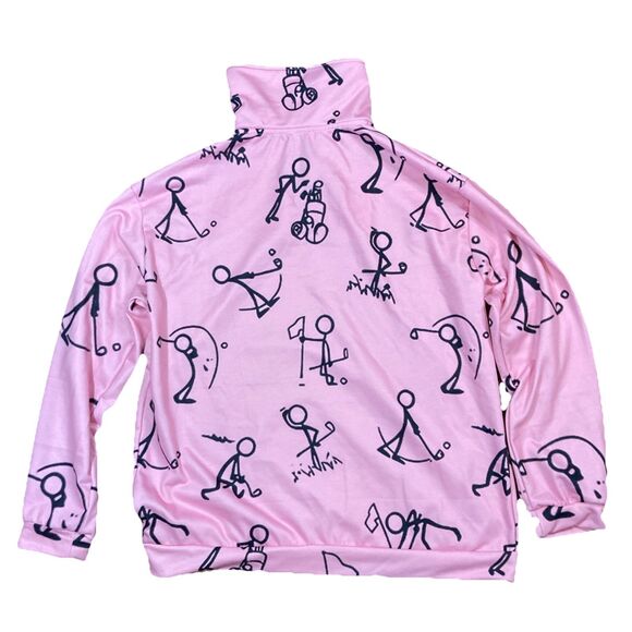 Acegolfs Stick Golf Design With Asymmetrical Zipper Golf Sweatshirt Pink 2X XXL - Picture 2 of 7